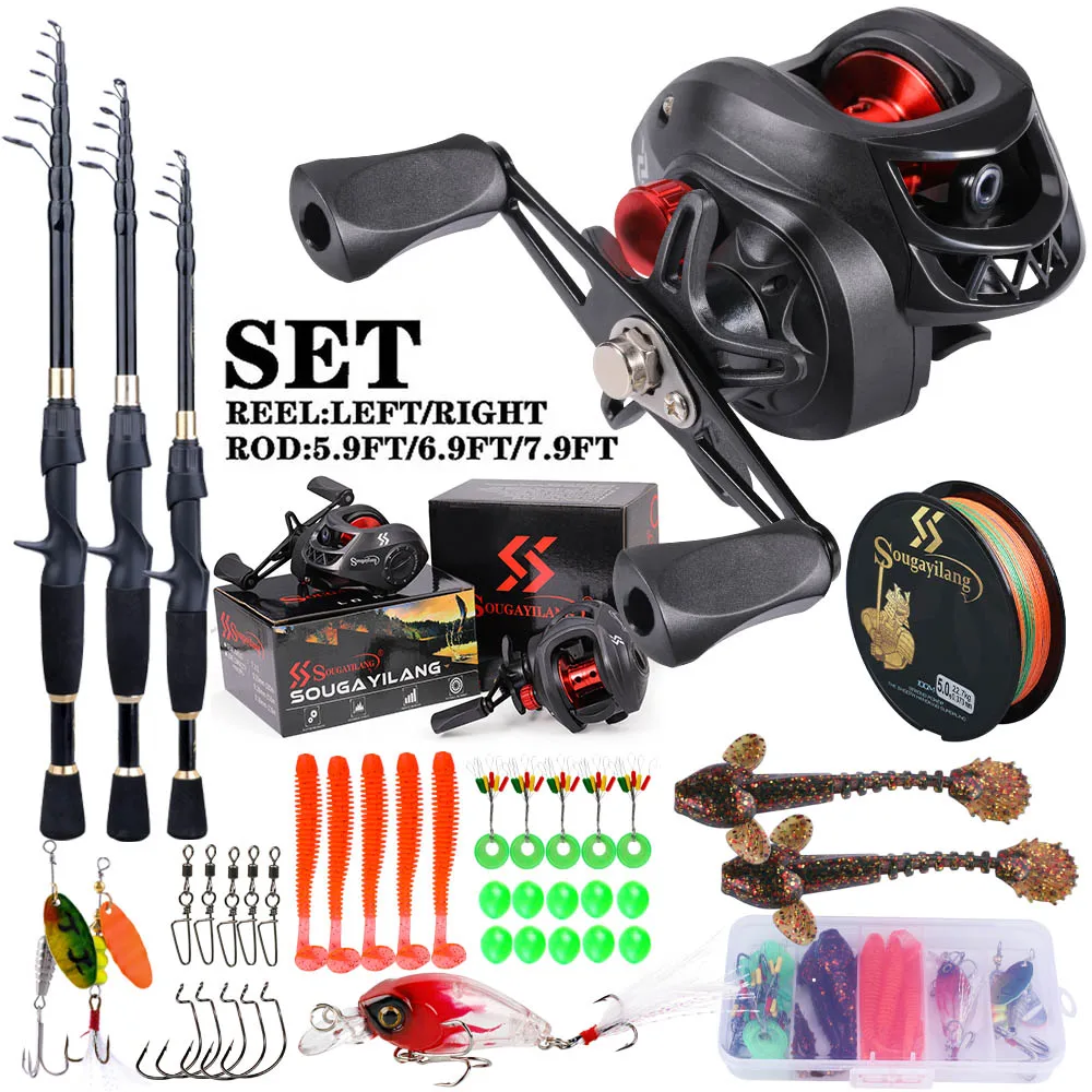 Spincast Reel - Sougayilang เบ็ดตกปลาและรีลชุดเต็มรูปแบบ1.8-2.4เมตรคันเบ็ดตกปลาน้ำหนักเบาพิเศษ7.2:1อัตราทดเกียร์สำหรับน้ำจืด